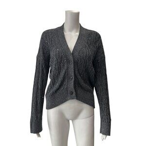$750 Eleventy Gray Knit Sequin Cardigan Cropped Sweater size S/M